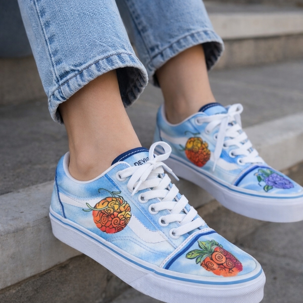 Vans x One‎ Piece Devil Fruit Sneakers Blue Anime Women 6.5 Men 6